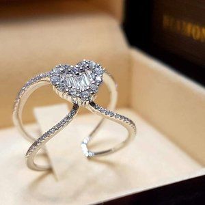 NEW Fashion Silver Crystal Heart Women's Ring